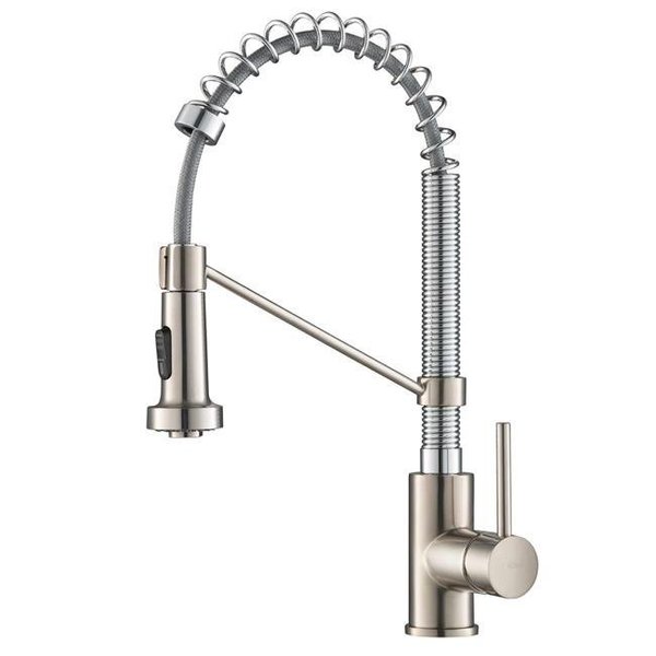 Daniel Kraus Kraus KPF-1610SSCH 18 in. Commercial Kitchen Faucet with Dual Function Pull Down Sprayhead in Stainless Steel; Chrome KPF-1610SSCH